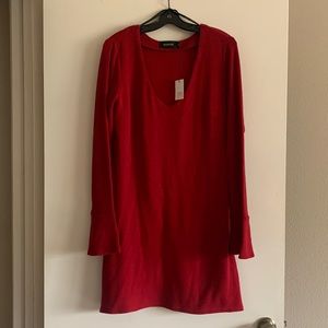 Minkpink Red Sweater Dress with Bell Sleeves